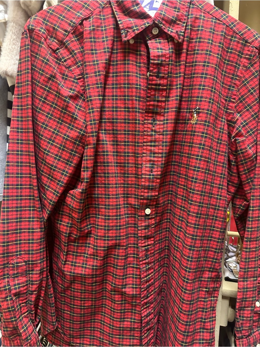 Ralph Lauren Red and Green Tartan Button-Down Shirt